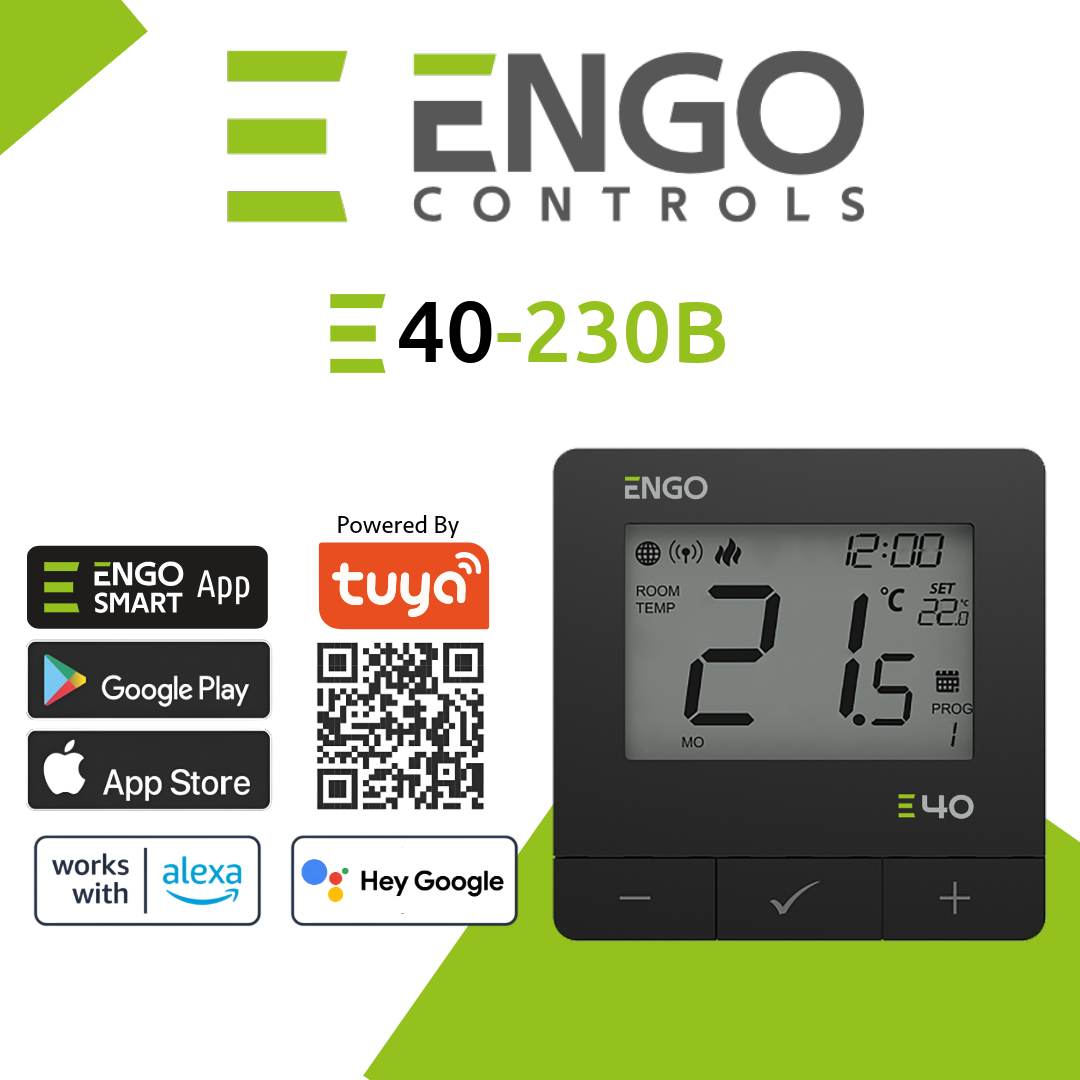 ENGO E40-230B Zigbee Wired Programmable Thermostat - Black ENGO Controls - Side Profile
