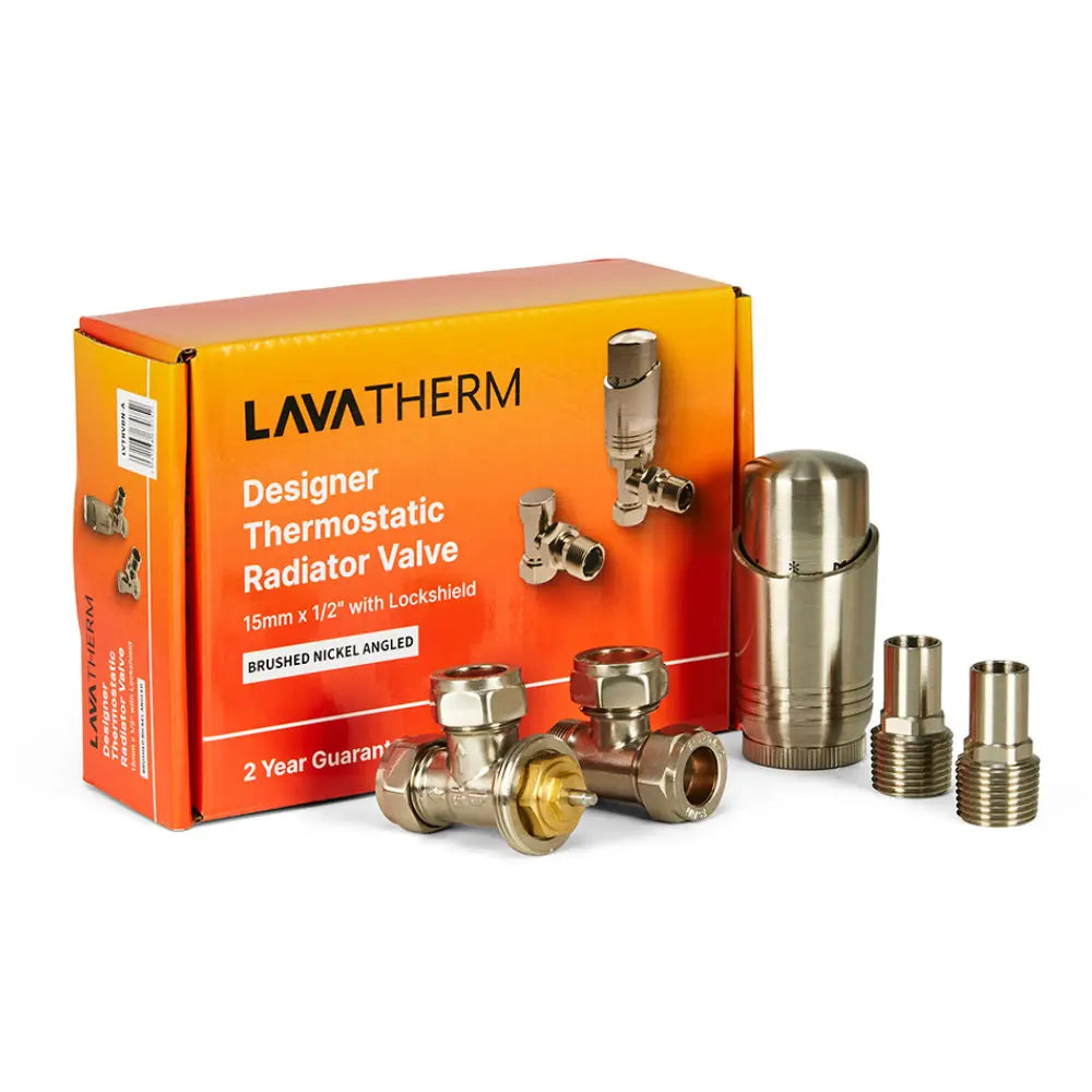 Brushed Nickel Radiator Valve – Angled TRV | LavaTherm