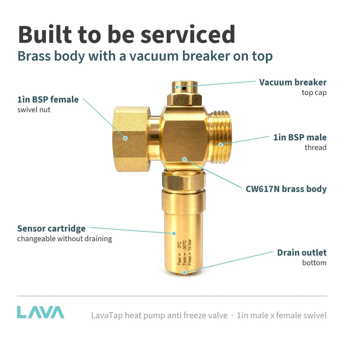 LavaTap 1in male x female swivel anti freeze valve – features