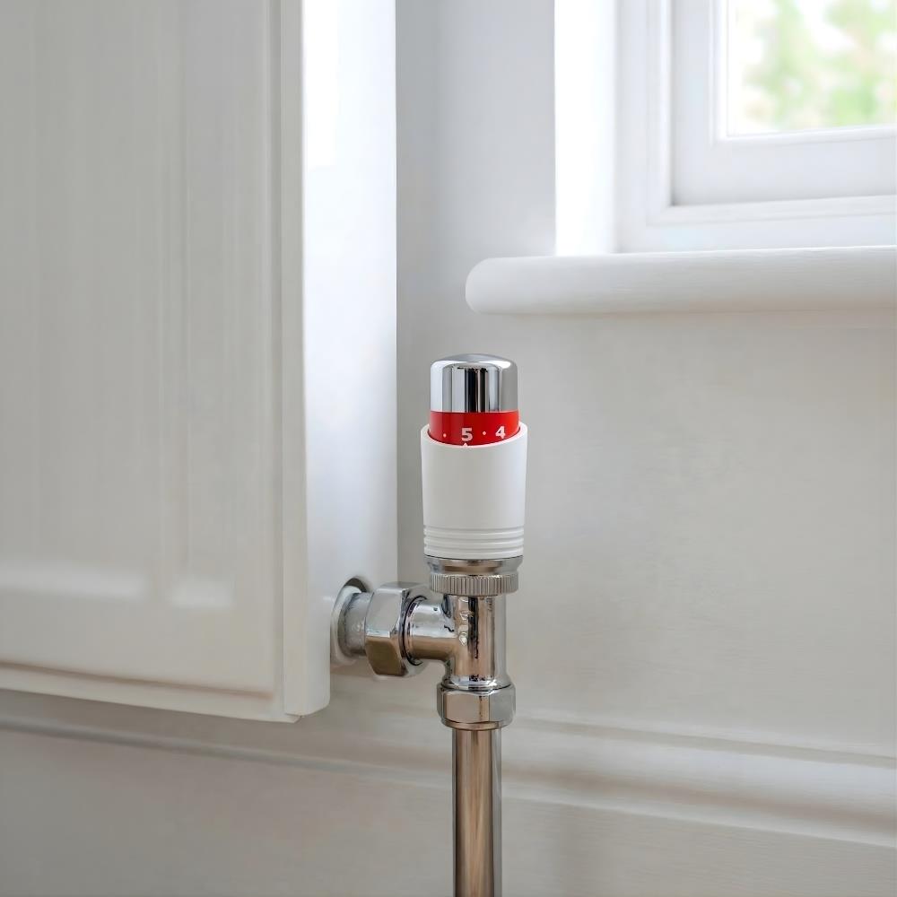 LavaTherm White & Chrome (Curved) Thermostatic Radiator Valve TRV Head M30 x 1.5 - 6 Pack LavaTherm