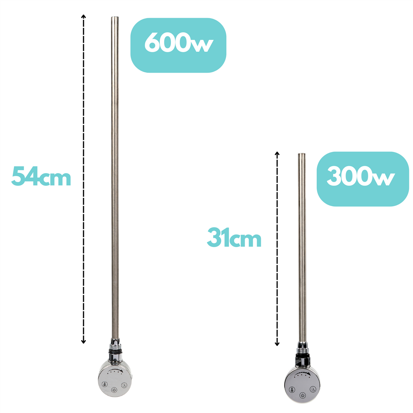 Dual Fuel Kit Thermostatic 300W Towel Rail Heating Element - Chrome Lava Wholesale - Technical View