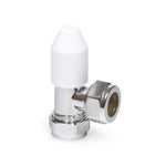 Designer White & Chrome Angled Thermostatic Radiator Valve TRV 15mm with Lockshield ESi - Packaging
