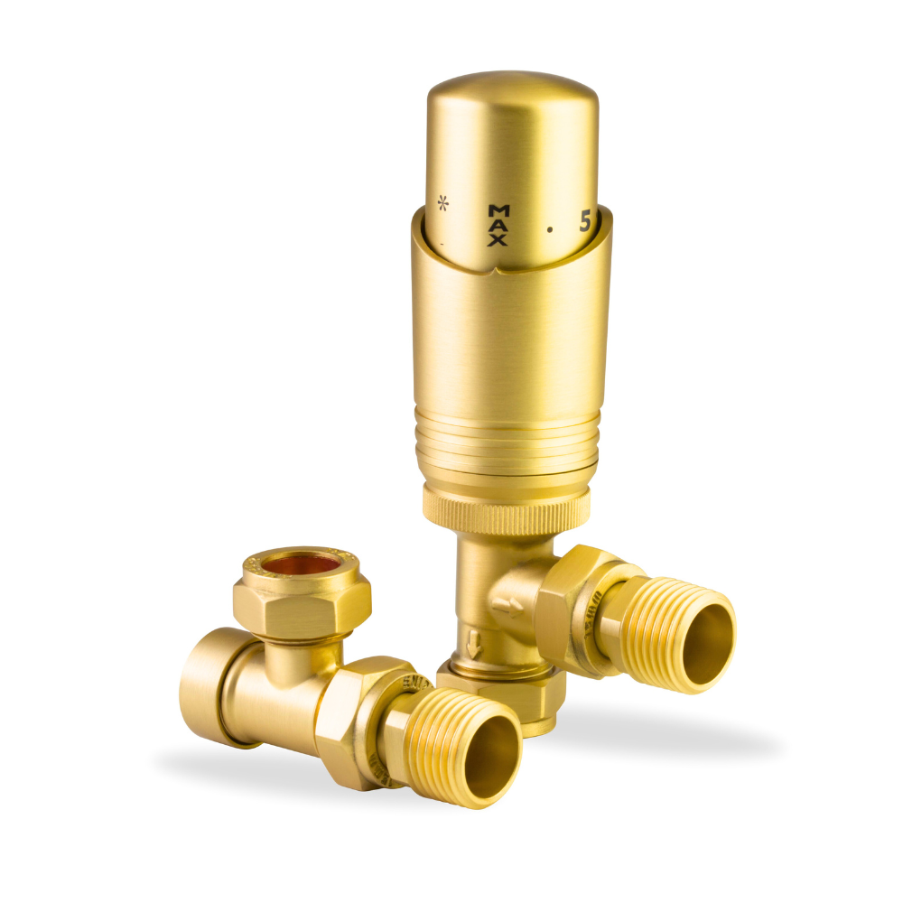 LavaTherm TRV Brushed Brass Thermostatic Radiator Valve - Angled LavaTherm