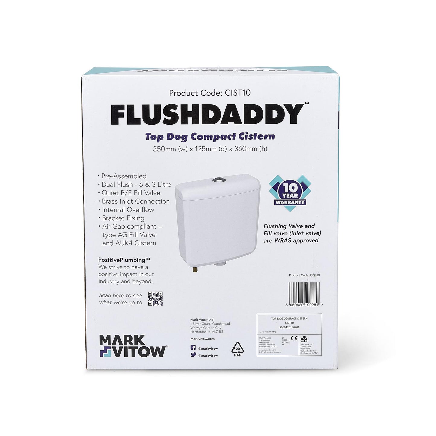 OPENBOX - FlushDaddy Dual Flush Toilet Cistern Bottom Entry 6L 3L Compact Low Level WC Tank - CIST10 Lava