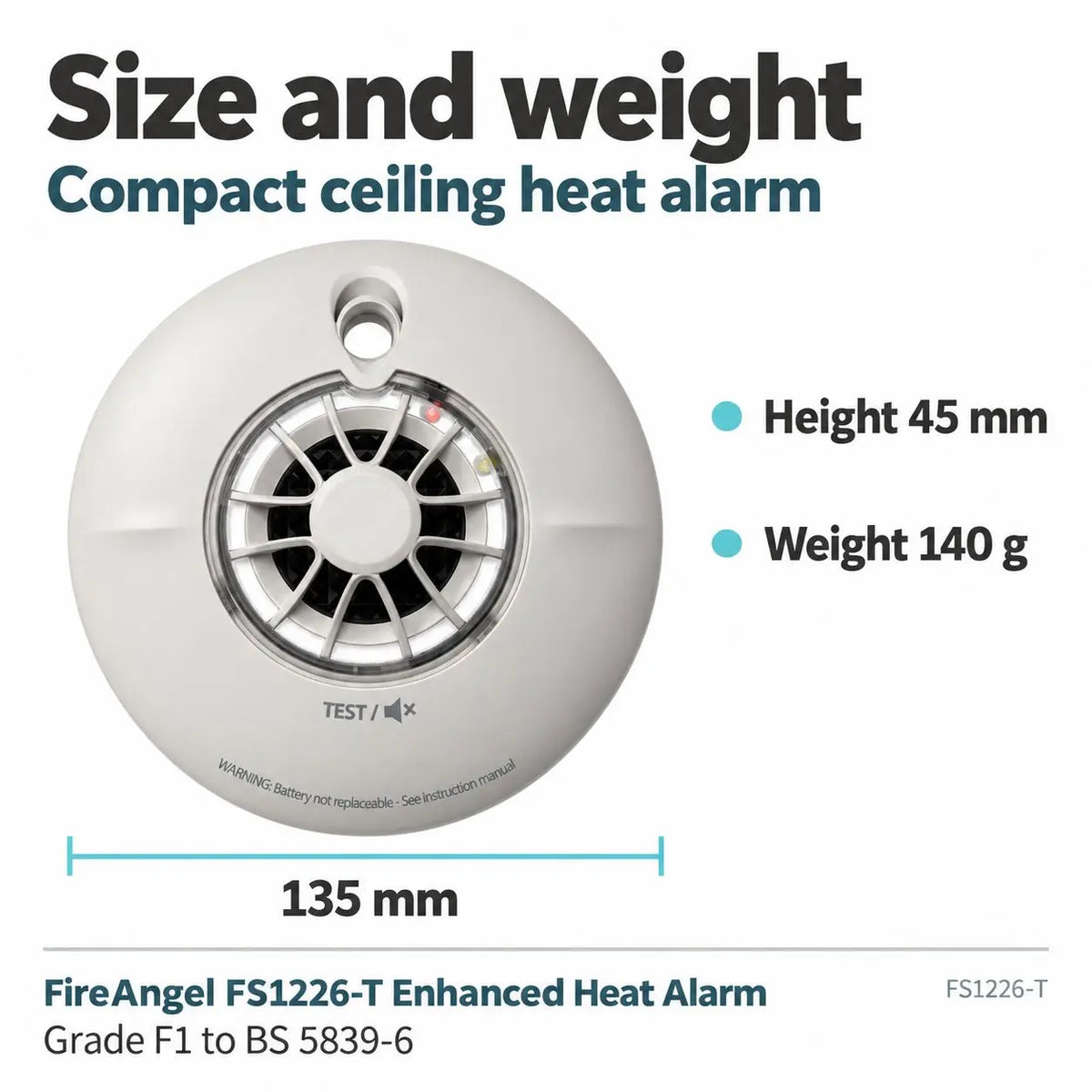 FireAngel FS1226-T Enhanced Heat Alarm - 10 Year Sealed Battery - Smart RF Ready FireAngel