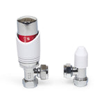 Designer White & Chrome Angled Thermostatic Radiator Valve TRV 15mm with Lockshield ESi - Installation View
