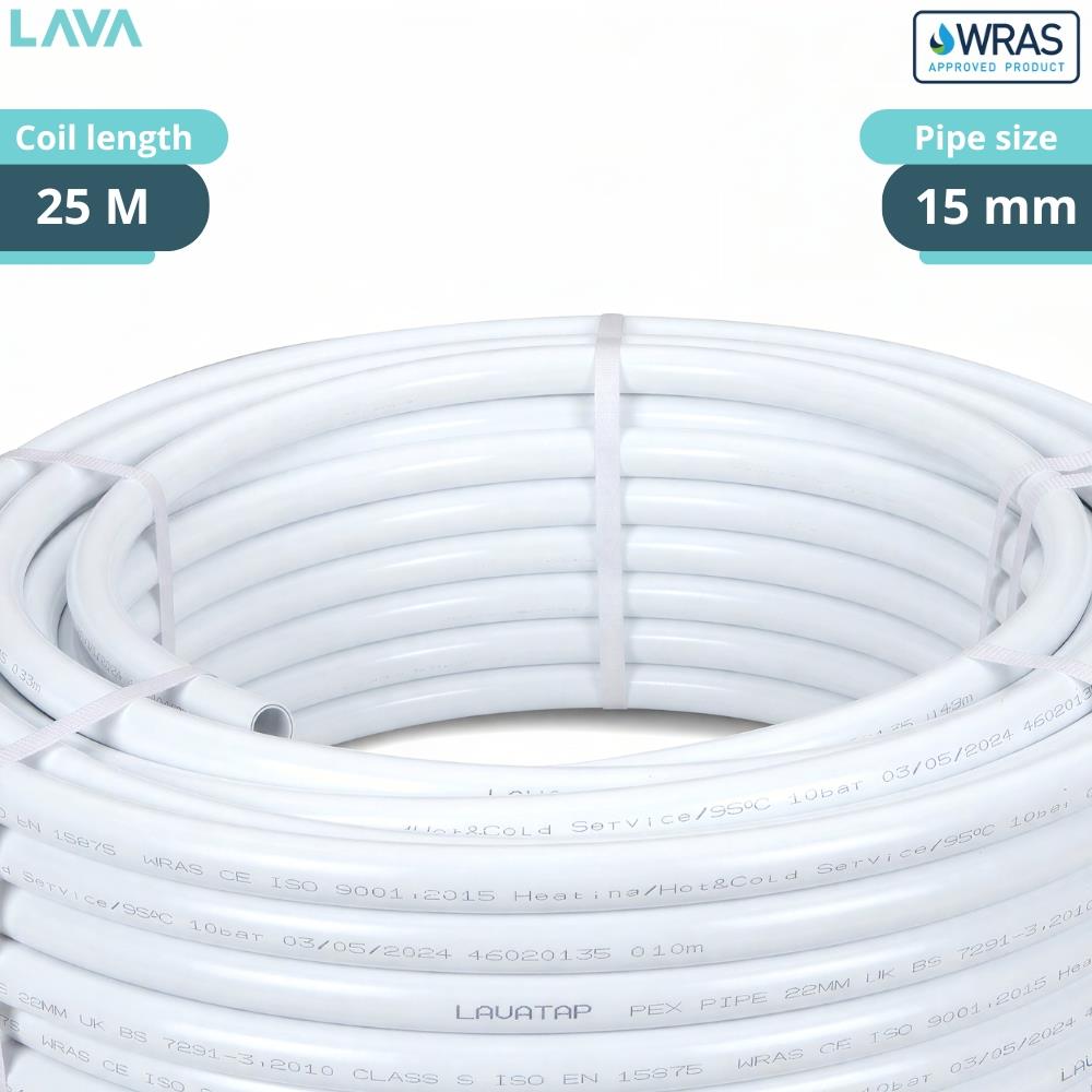 LavaTap 15mm PEX barrier pipe, white, 25m coil – side view