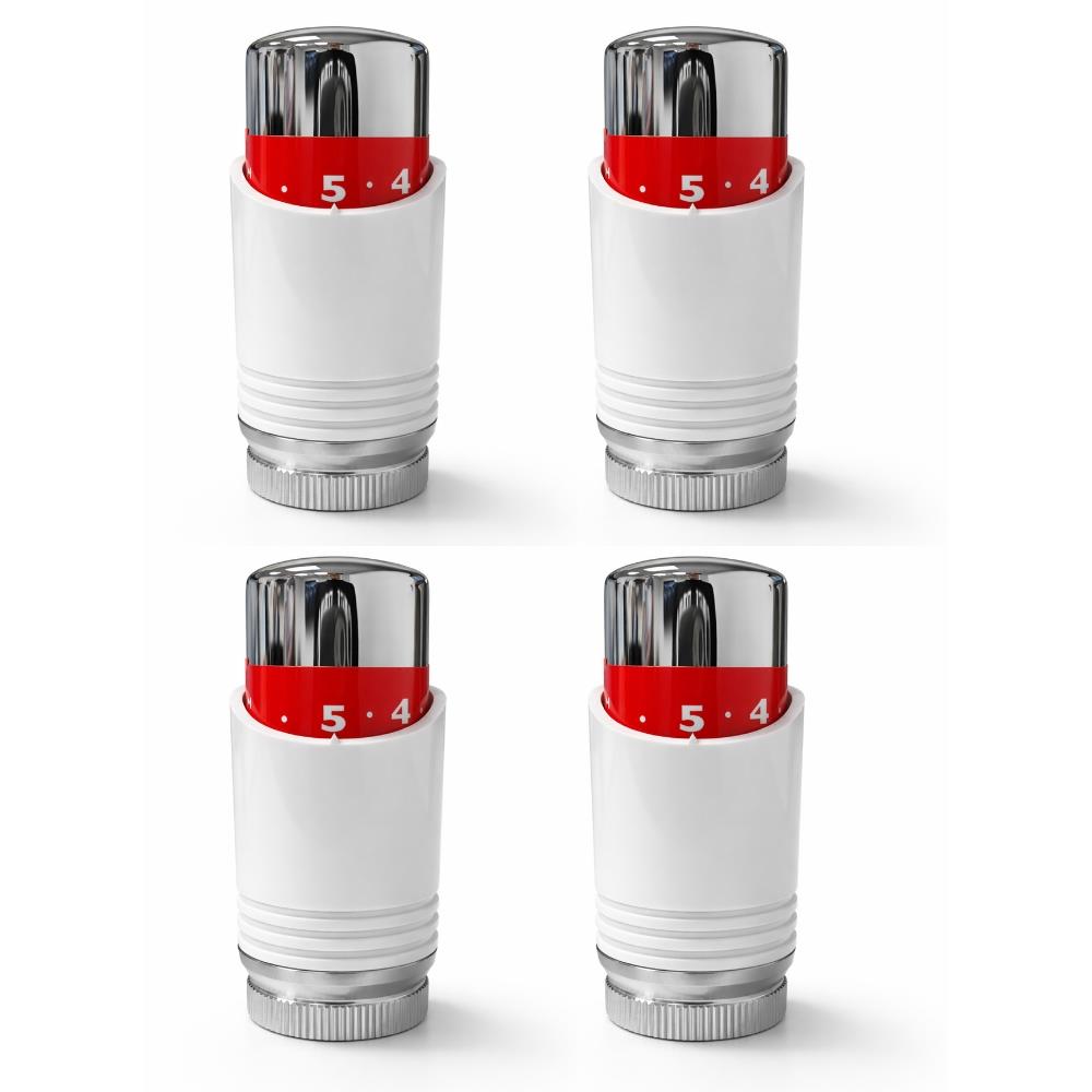 LavaTherm White & Chrome (Curved) Thermostatic Radiator Valve TRV Head M30 x 1.5 - 4 Pack LavaTherm
