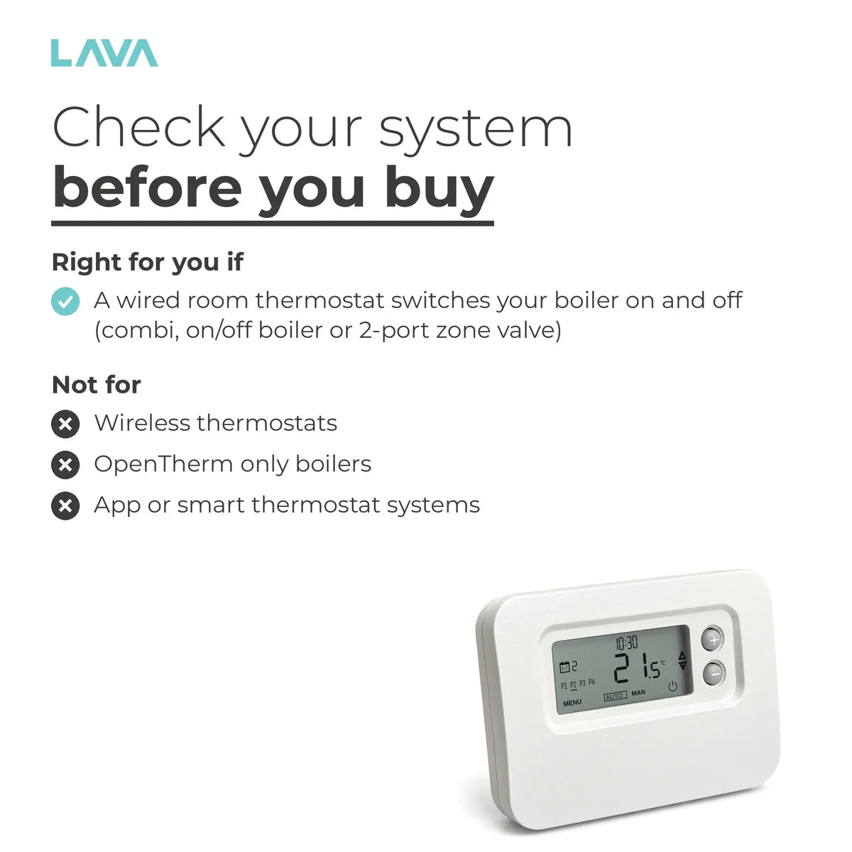 Check your system: on/off, combi and 2 port zone valve systems, not wireless kits