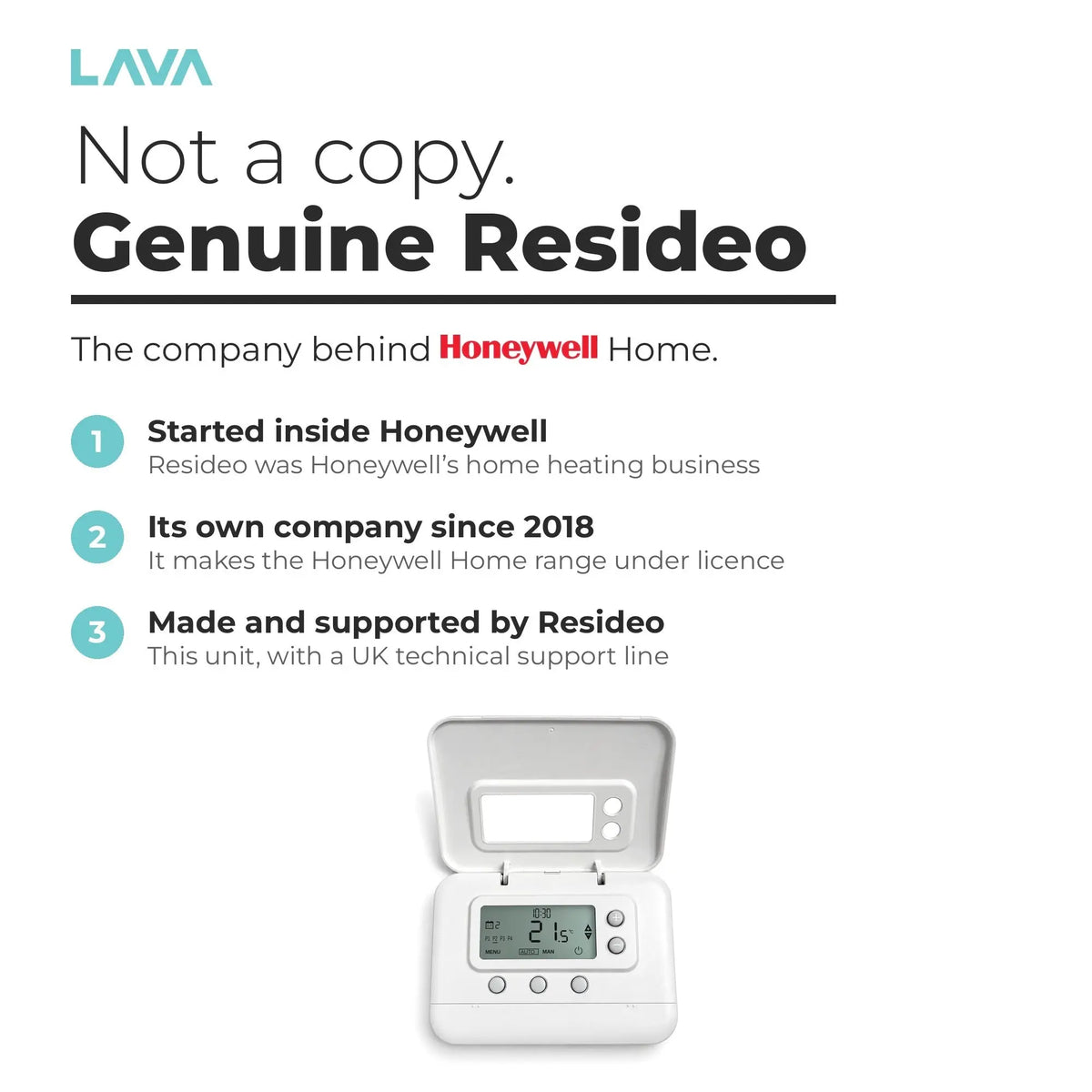 Made and supported by Resideo, the company behind Honeywell Home