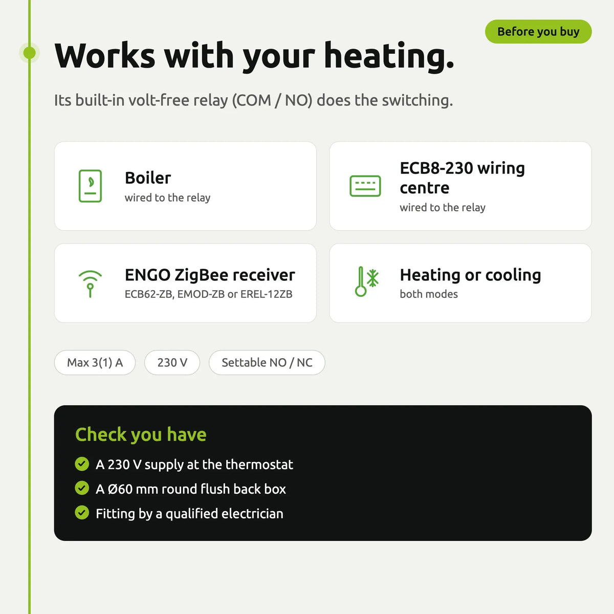 ENGO EONE-230 white thermostat – works with your heating