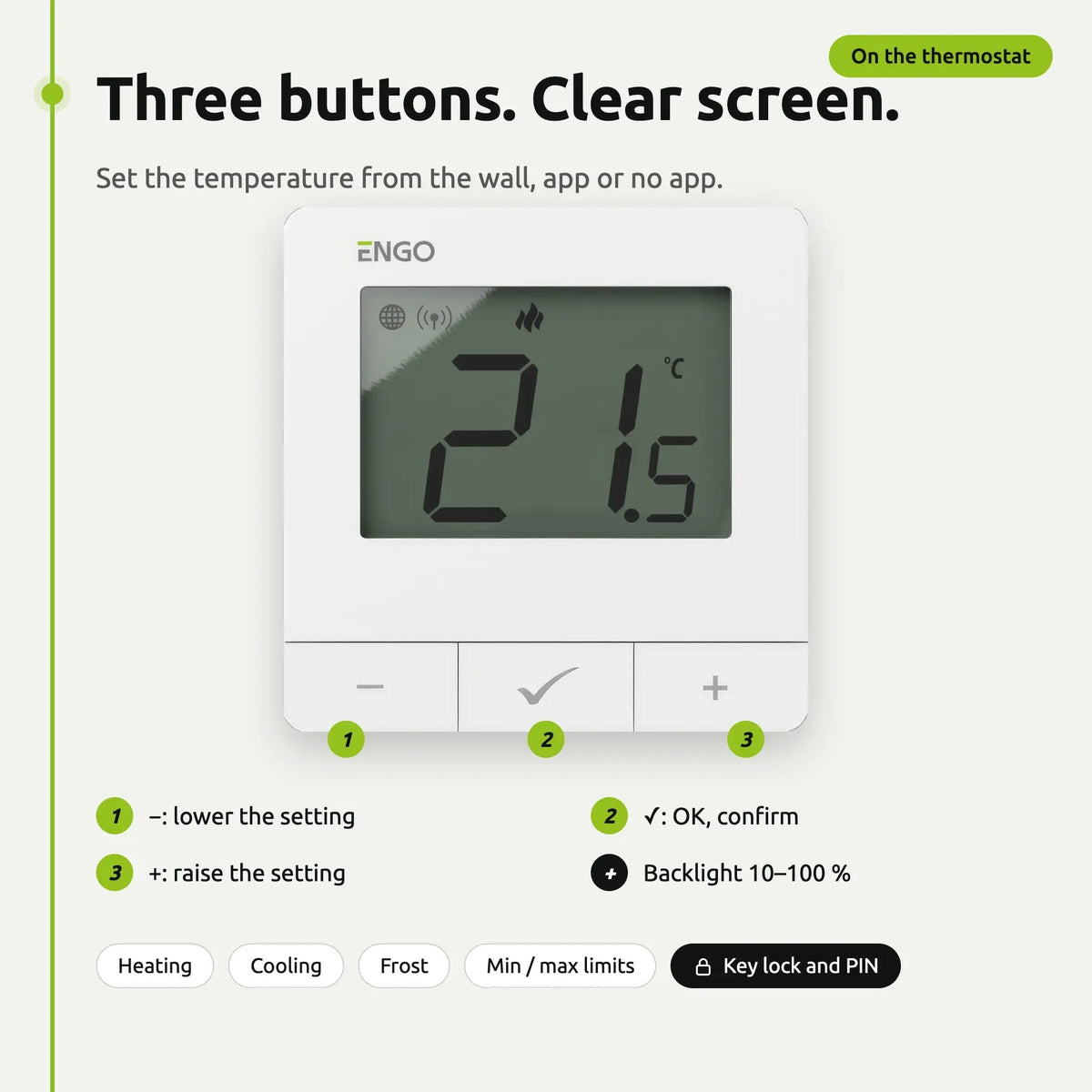 ENGO E25-230 white thermostat – controls and settings