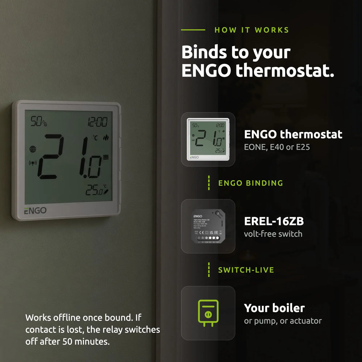 ENGO EREL-16ZB ZigBee relay – binds to an ENGO thermostat