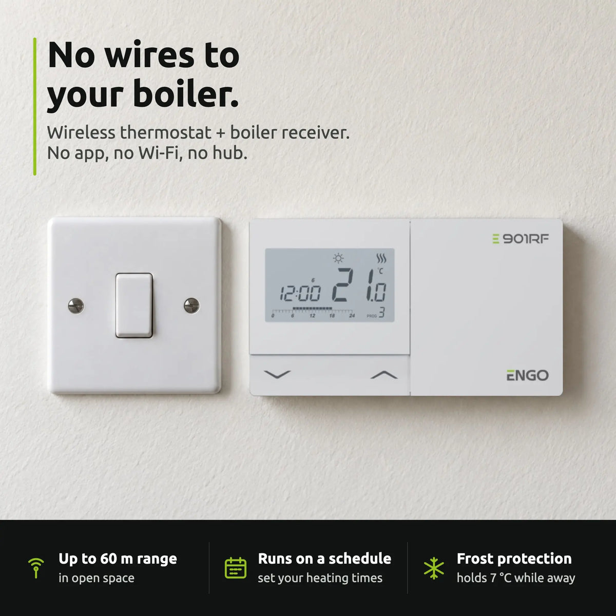 ENGO E901-RF on the wall next to a light switch