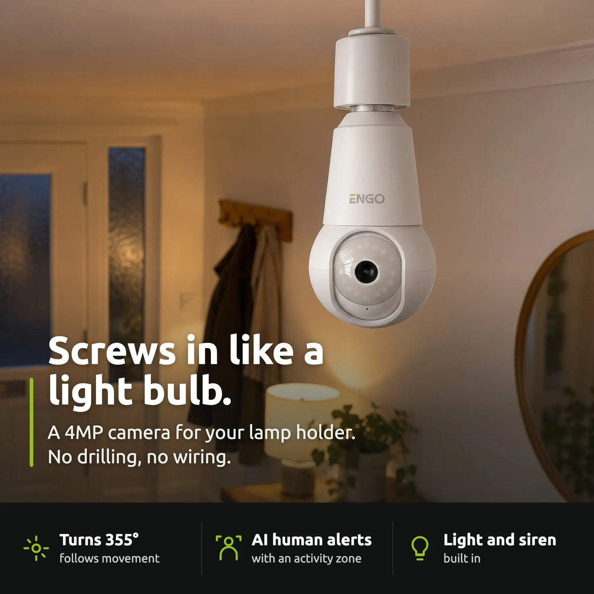 ENGO ECAM-E27 light-bulb camera – in use