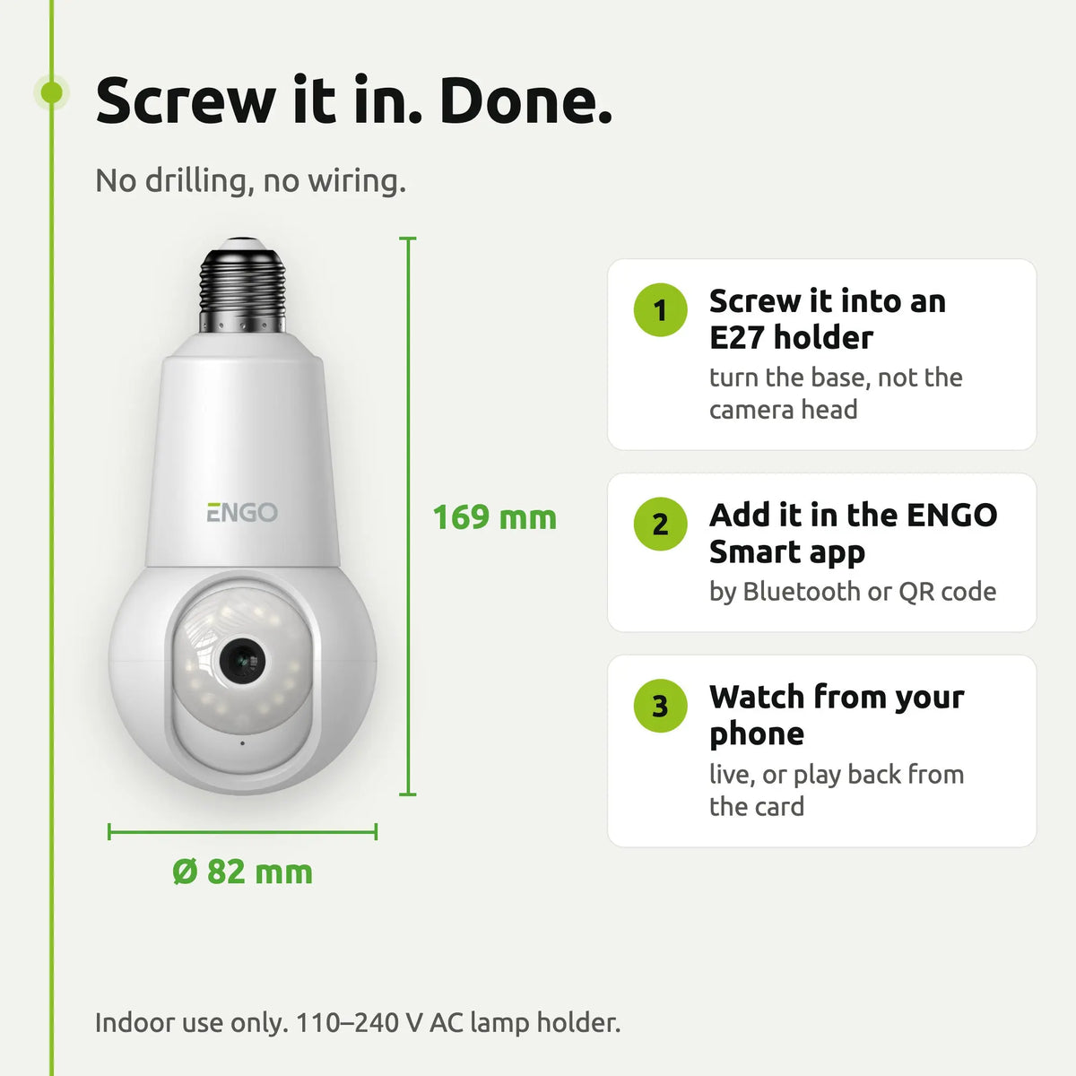 ENGO ECAM-E27 light-bulb camera – size and fitting
