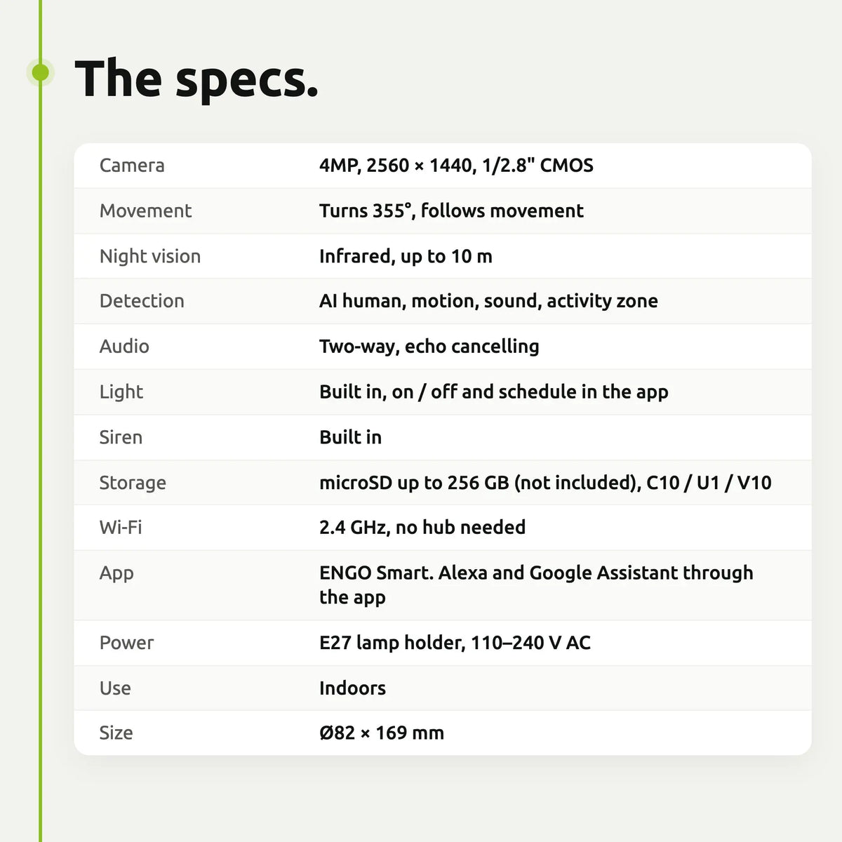 ENGO ECAM-E27 light-bulb camera – specifications