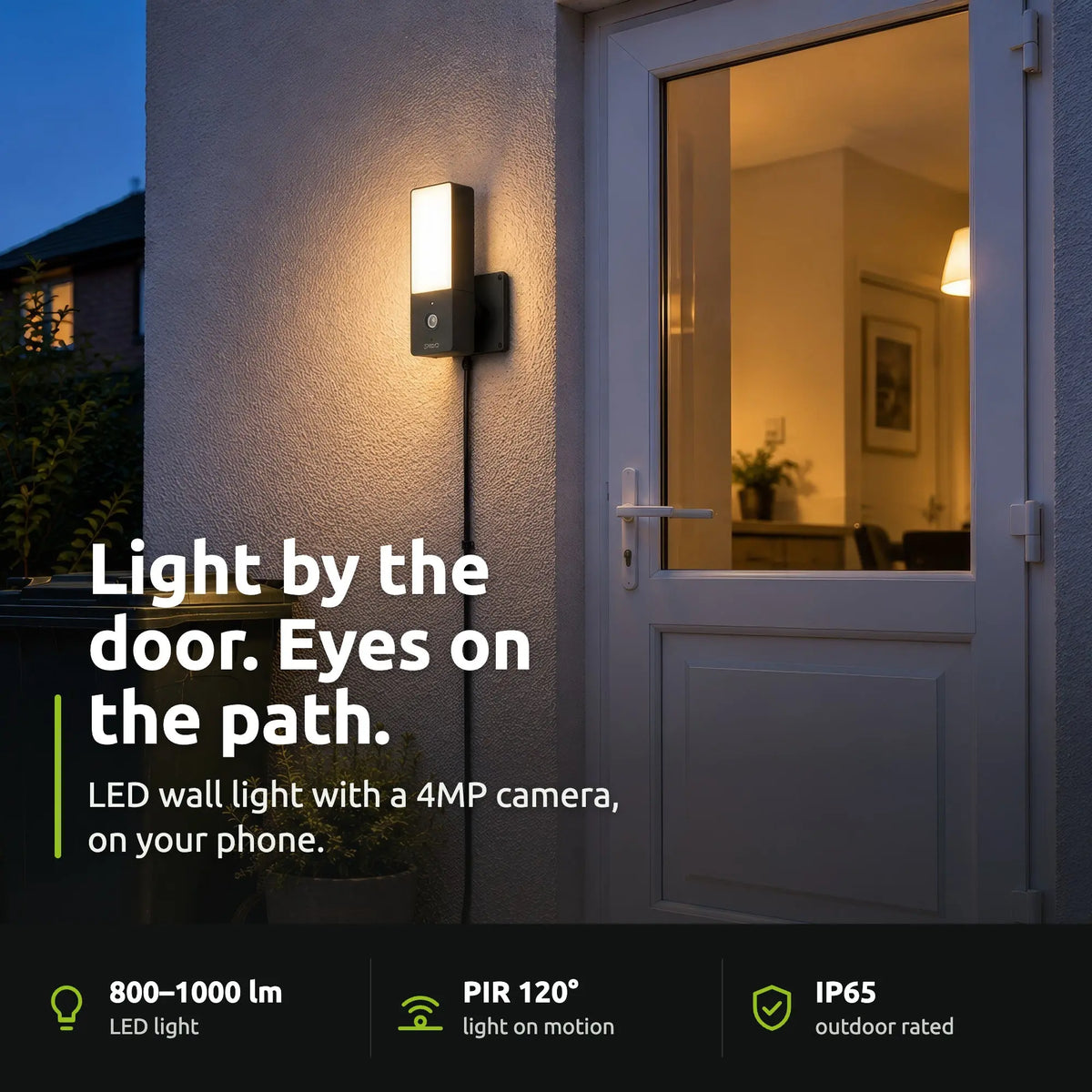 ENGO ECAM-L1 light camera – lit up beside a back door