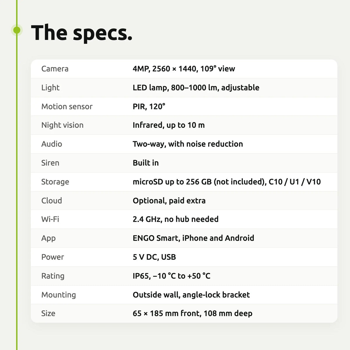 ENGO ECAM-L1 light camera – specifications