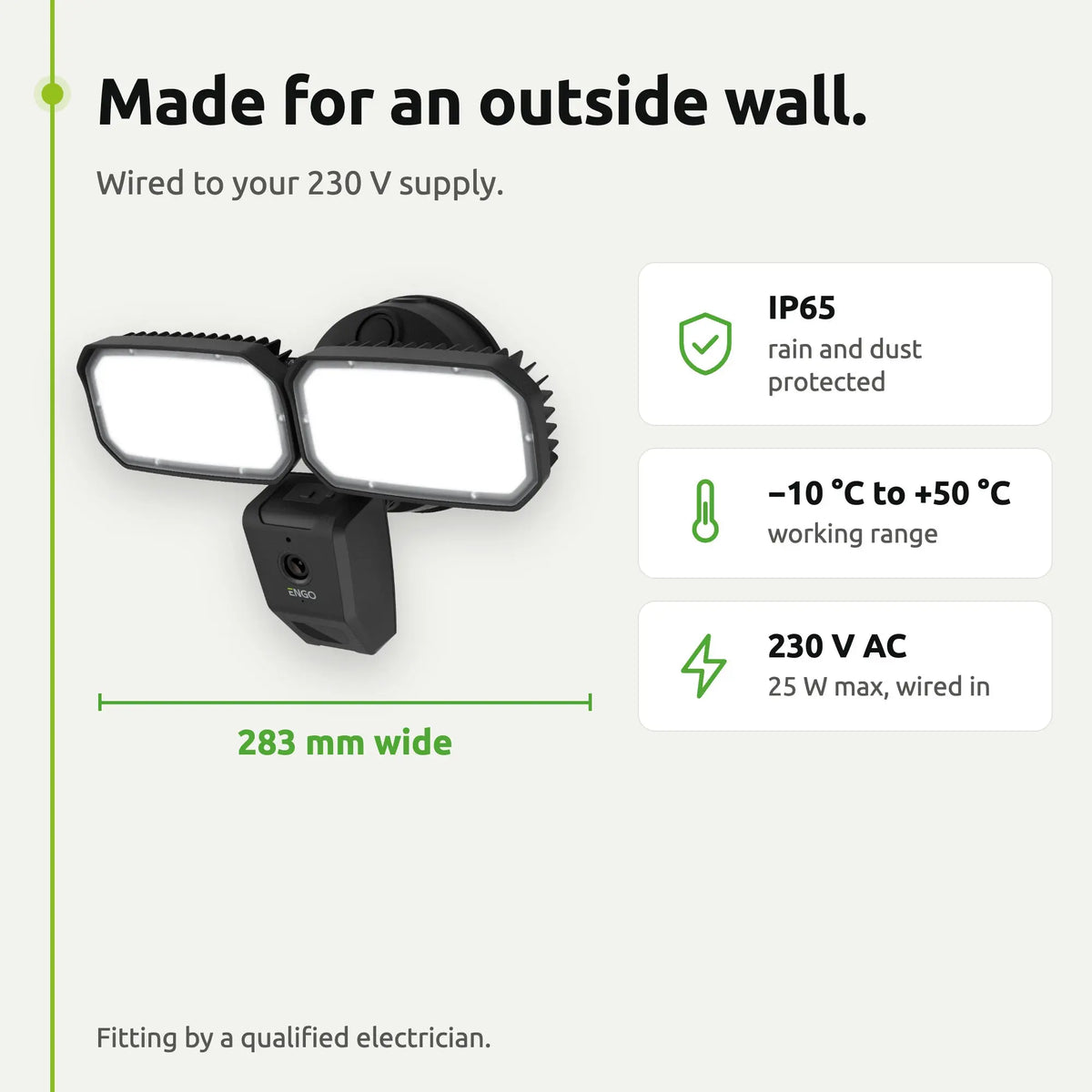 ENGO ECAM-L2 floodlight camera – size and fitting