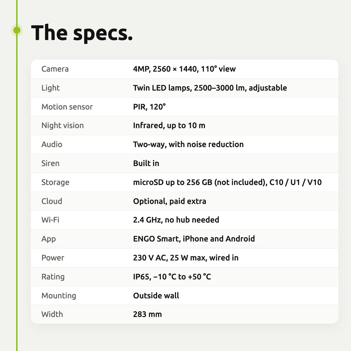 ENGO ECAM-L2 floodlight camera – specifications