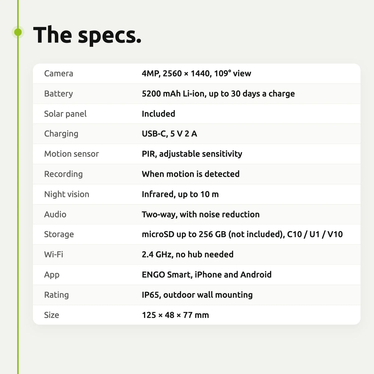 ENGO ECAM-SOLAR solar camera – specifications