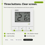 ENGO E7 thermostat in white: three buttons and a clear screen