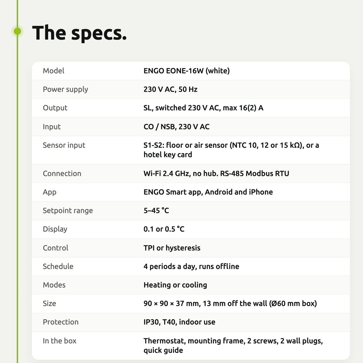 ENGO EONE-16 white: Specifications