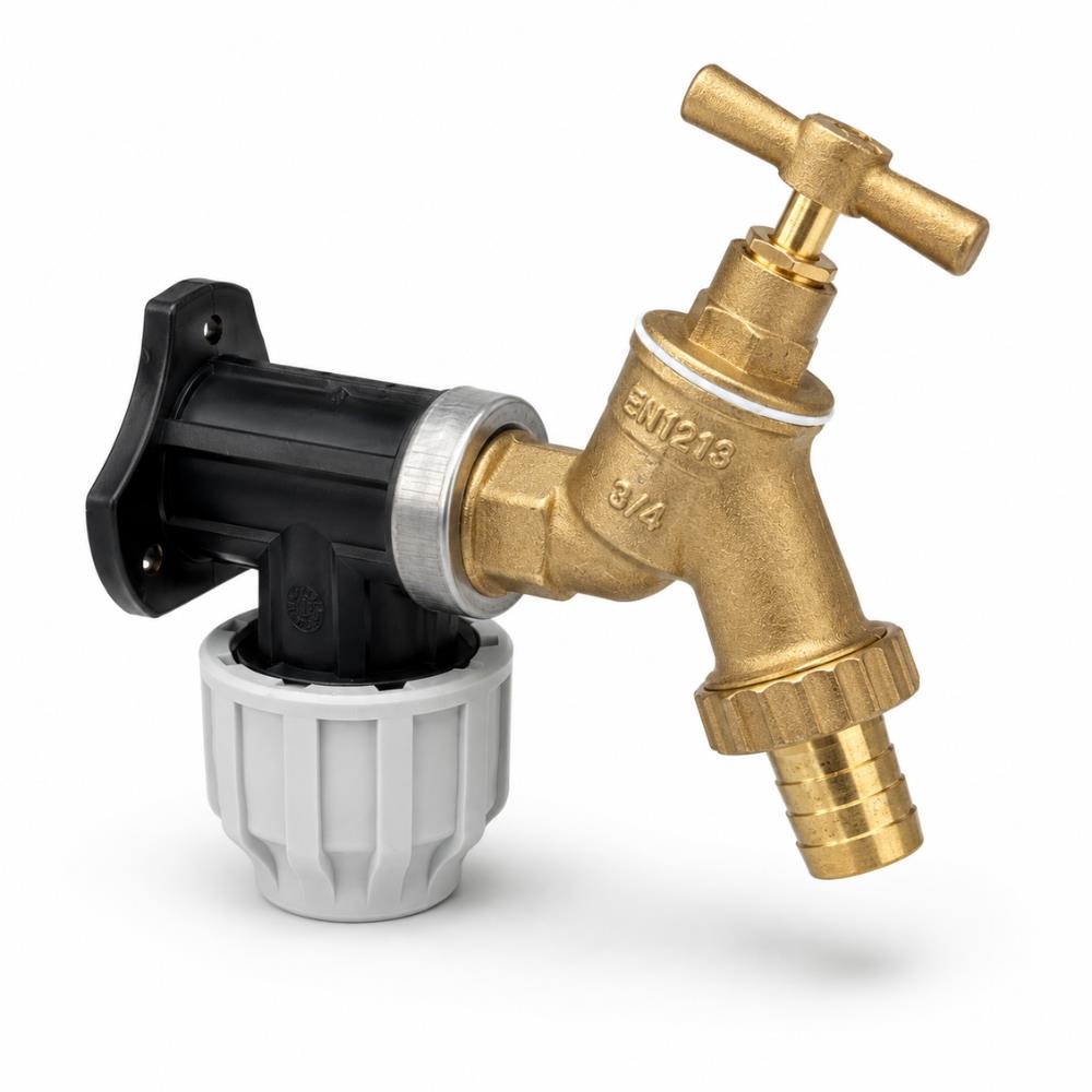 LavaTap 3/4 Inch Brass Garden Tap Kit with 25 mm MDPE Wall Plate Elbow and PTFE Tape LavaTap