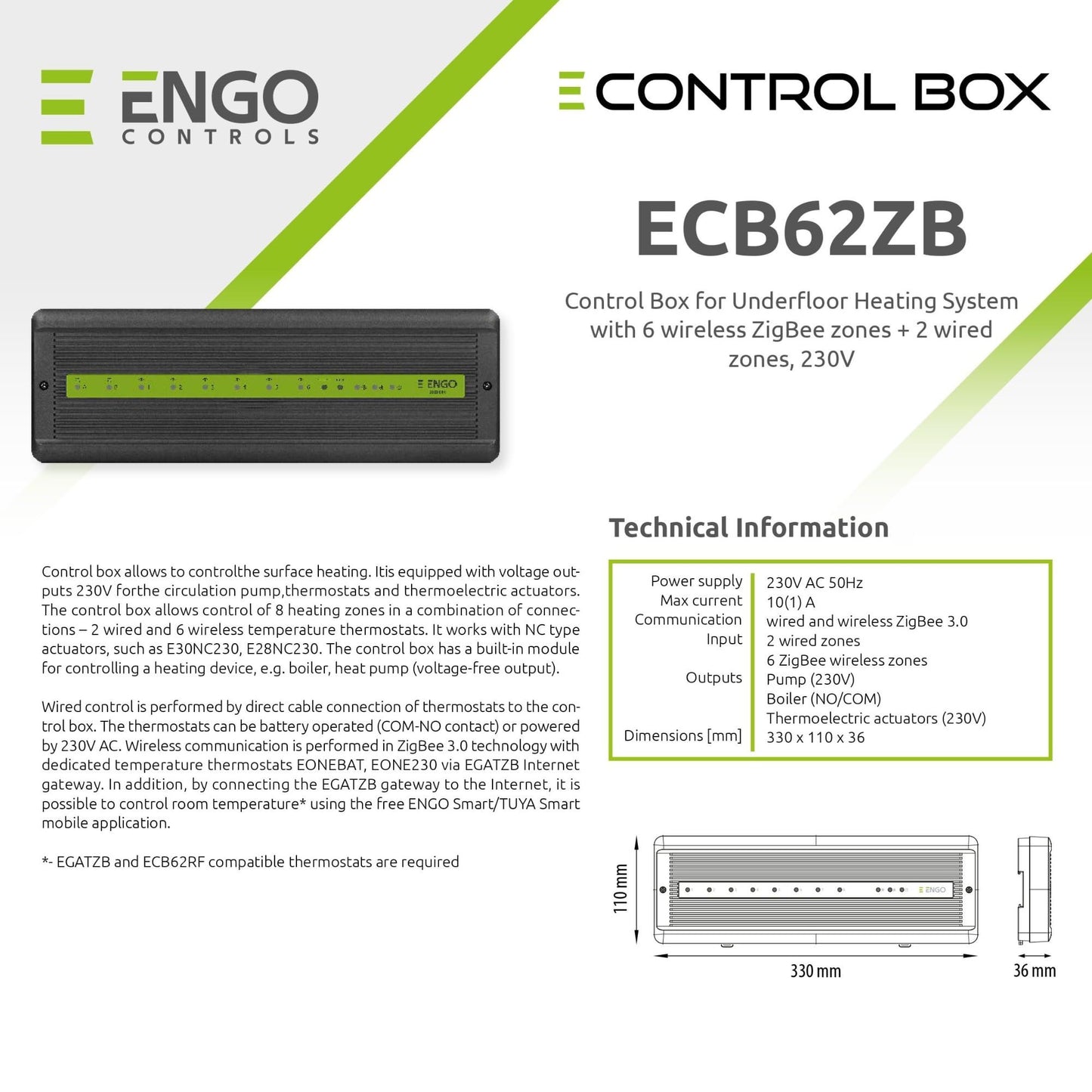 ENGO ECB62-ZB Wireless Wiring Centre Underfloor Heating Multizone Control