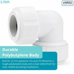 LavaPlumb 22mm push fit elbow, white, 5 pack – detail