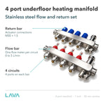 LavaTherm 4 Port Stainless Underfloor Heating Manifold 16mm LavaTherm