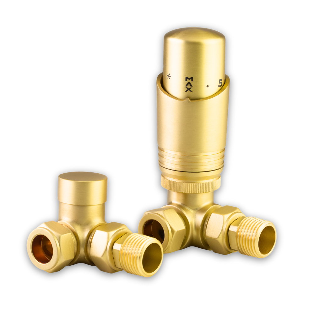 LavaTherm TRV Brushed Brass Thermostatic Radiator Valves - Corner LavaTherm