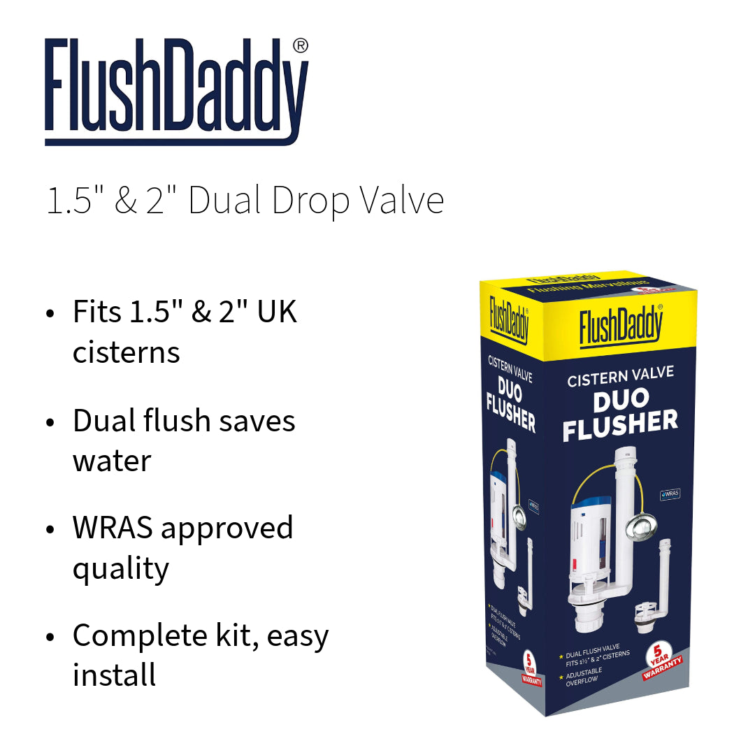 FlushDaddy NP254 Toilet Dual Flush Valve 1.5 Inch and 2 Inch Universal Push Button