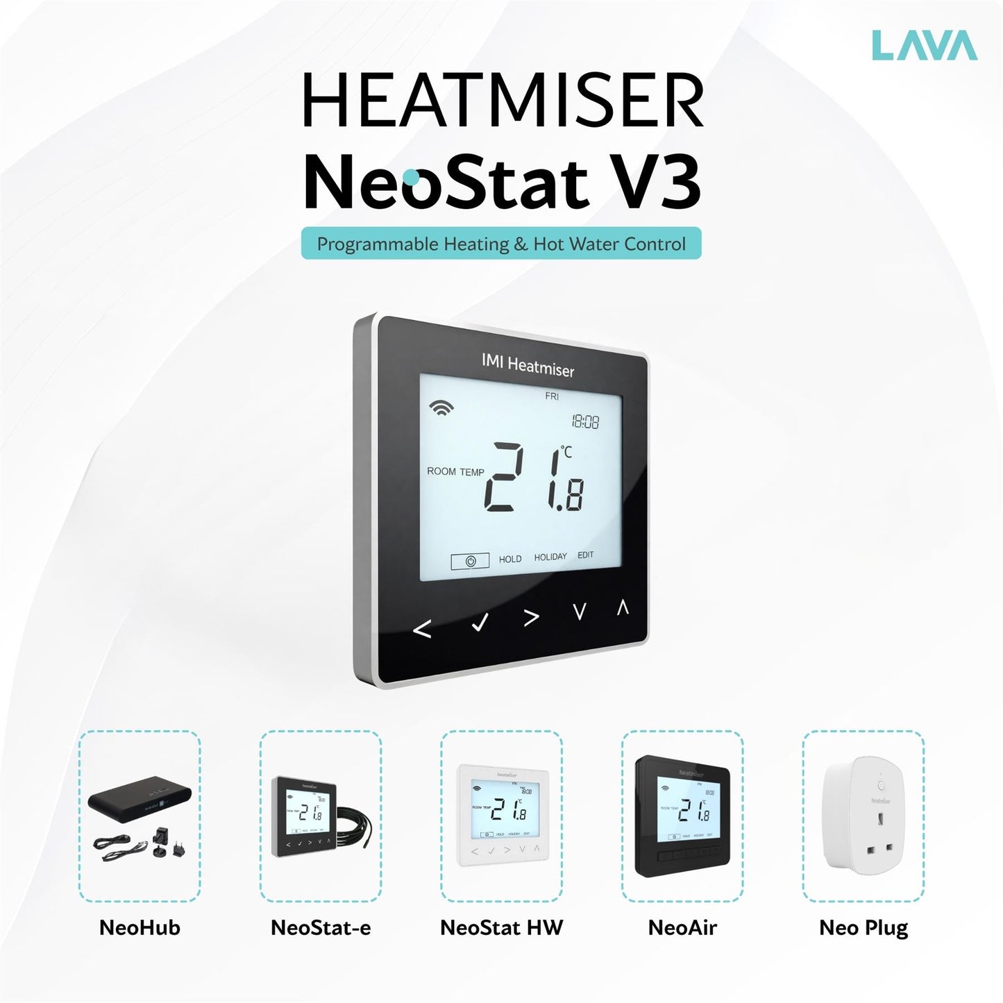 Heatmiser NeoStat V3 Programmable Wired Thermostat  (Saphire Black) Heatmiser - Side Profile