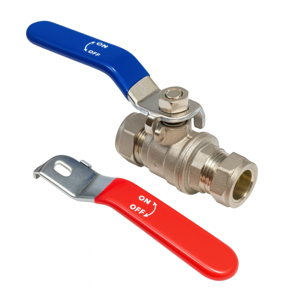 22mm Chrome Full Bore Heavy Duty ISO Isolation Valve Dual Blue Red Handle Lava Wholesale
