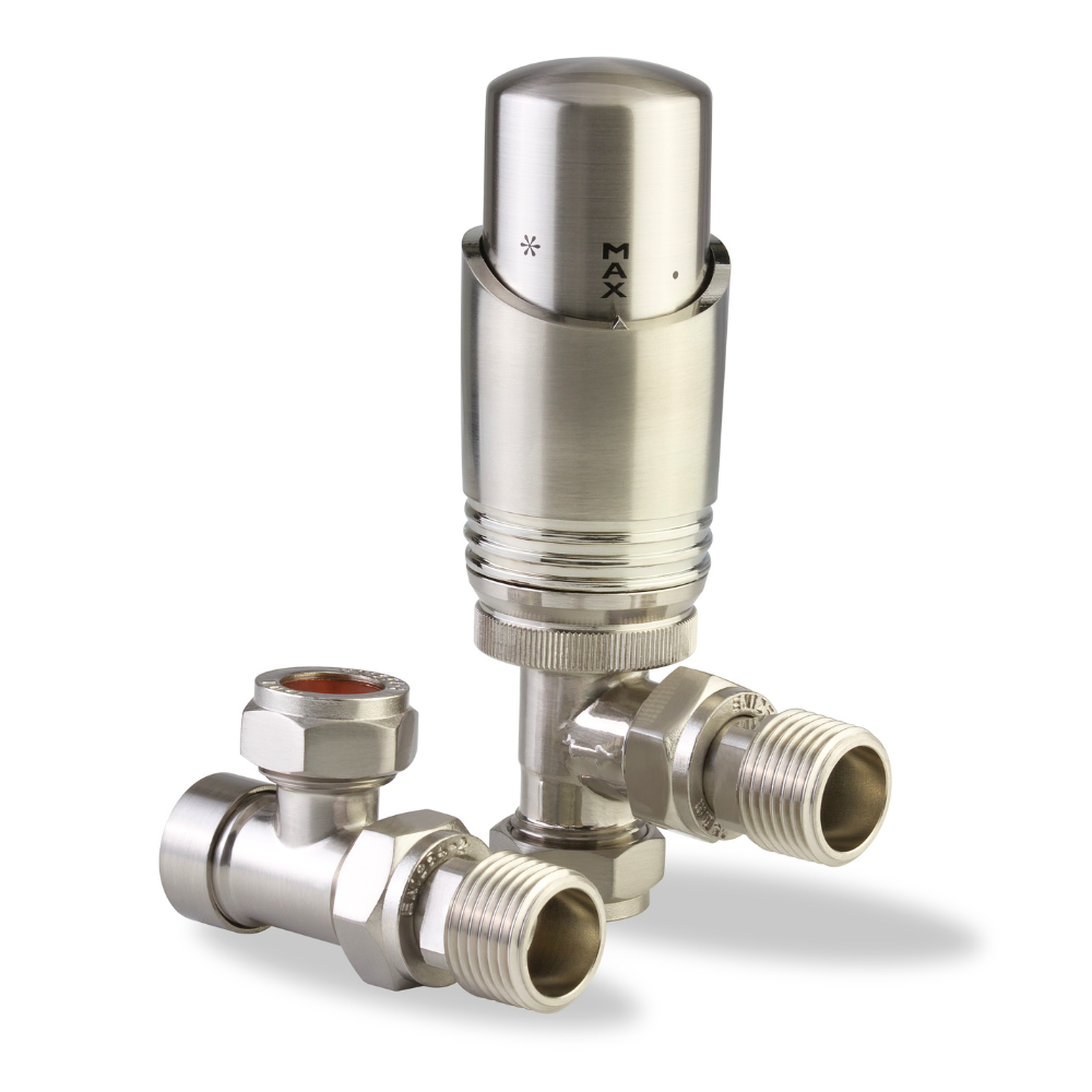 LavaTherm TRV Brushed Nickel Thermostatic Radiator Valve - Angled LavaTherm