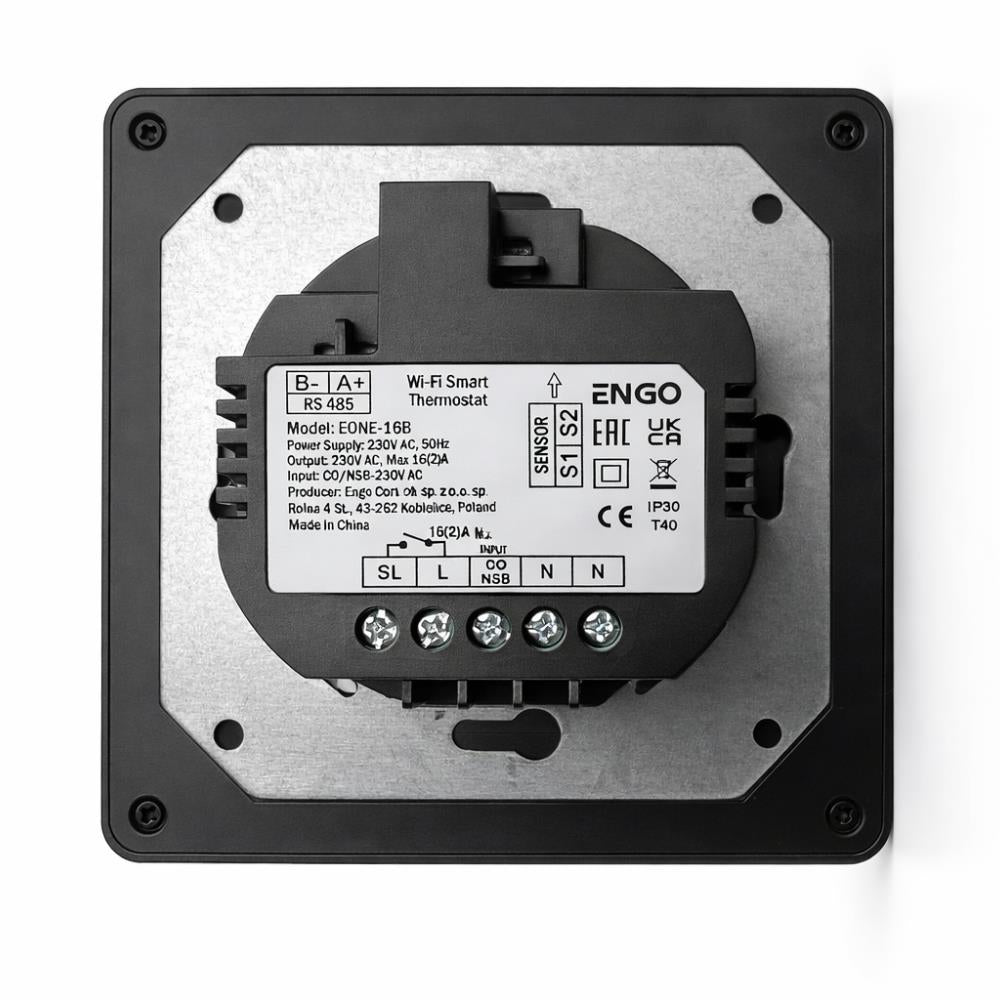 ENGO EONE-16W Wi-Fi Smart Thermostat 16A Relay - Black ENGO - Rear View