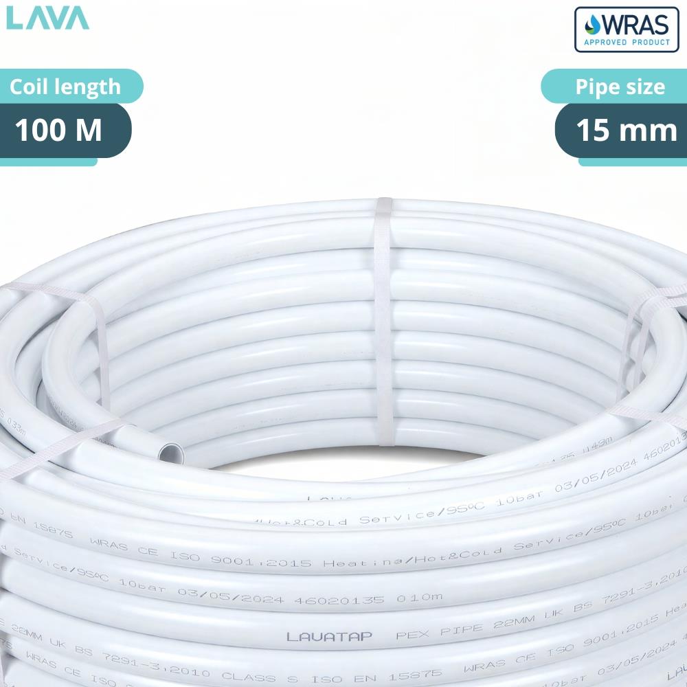 LavaTap 15mm PEX barrier pipe, white, 100m coil – side view