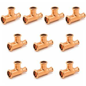 LavaPlumb 22 x 22 x 15mm Copper Press Fit Reducing Tee 10 Pack – M-Profile WRAS