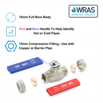 15mm Lever Isolation Valve Compression Blue and Red Handle Lava Wholesale - Side Profile