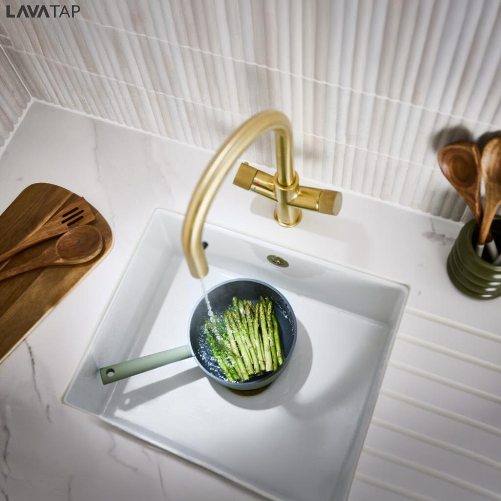 LavaTap 4 in 1 Boiling Water Tap Swan Neck Instant Hot Water Kitchen Mixer Tap Only - Brass LavaTap