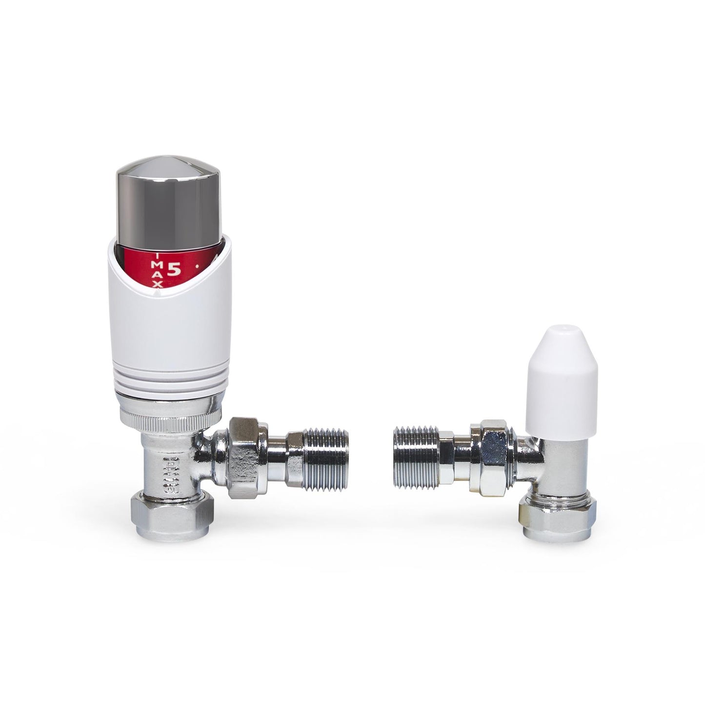 Designer White & Chrome Angled Thermostatic Radiator Valve TRV 15mm with Lockshield ESi