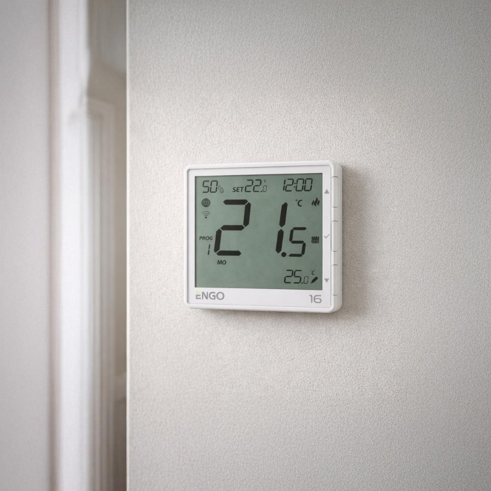 ENGO EONE-16W Wi-Fi Smart Thermostat 16A Relay - White ENGO - In Use
