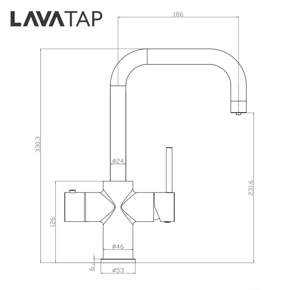 LavaTap Brass 3-in-1 Square D Neck Boiling Water Tap (Tap Only) LavaTap - Feature Detail