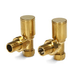 Brushed Brass Radiator Valves 15mm Pair - Angled LavaTherm