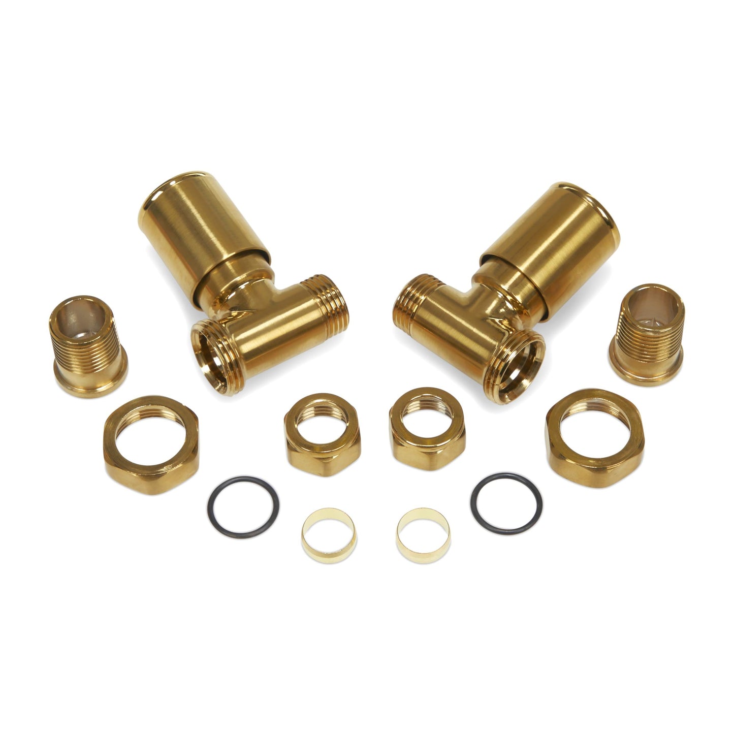 Brushed Brass Radiator Valves 15mm Pair - Straight LavaTherm