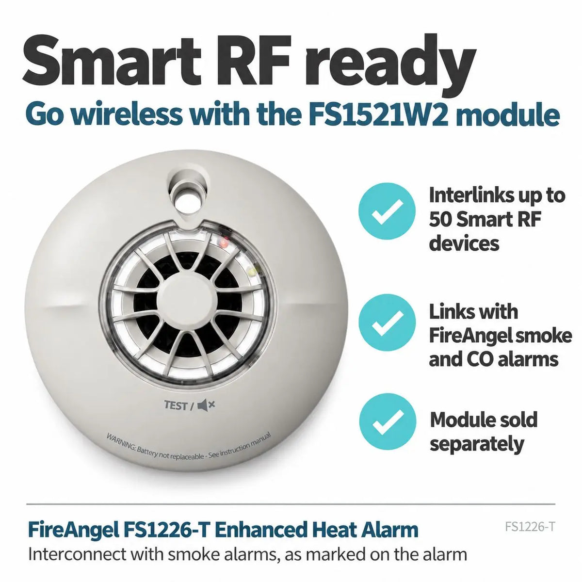 FireAngel FS1226-T Enhanced Heat Alarm - 10 Year Sealed Battery - Smart RF Ready FireAngel