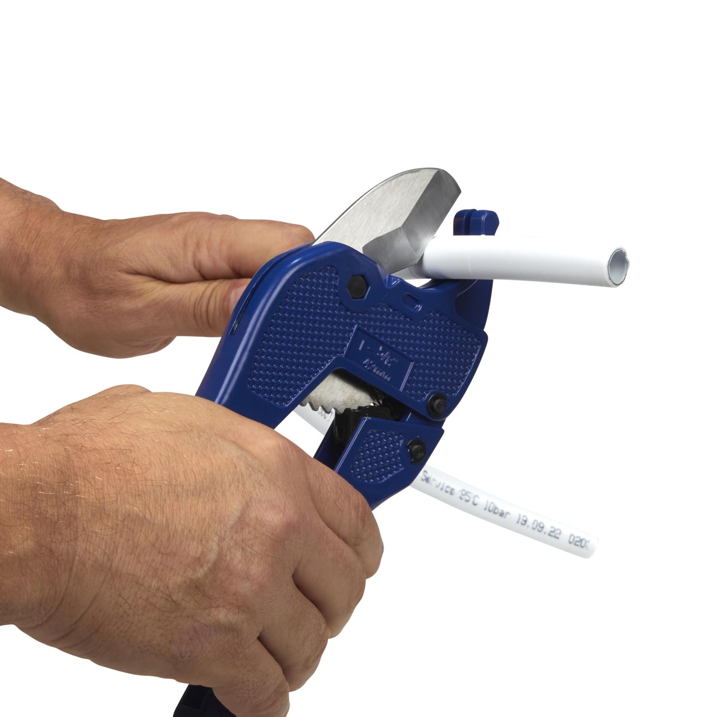 Auto Ratchet Plastic Pipe Cutter Shears Suitable for MPDE Barrier Pipe Lava Wholesale - Side Profile