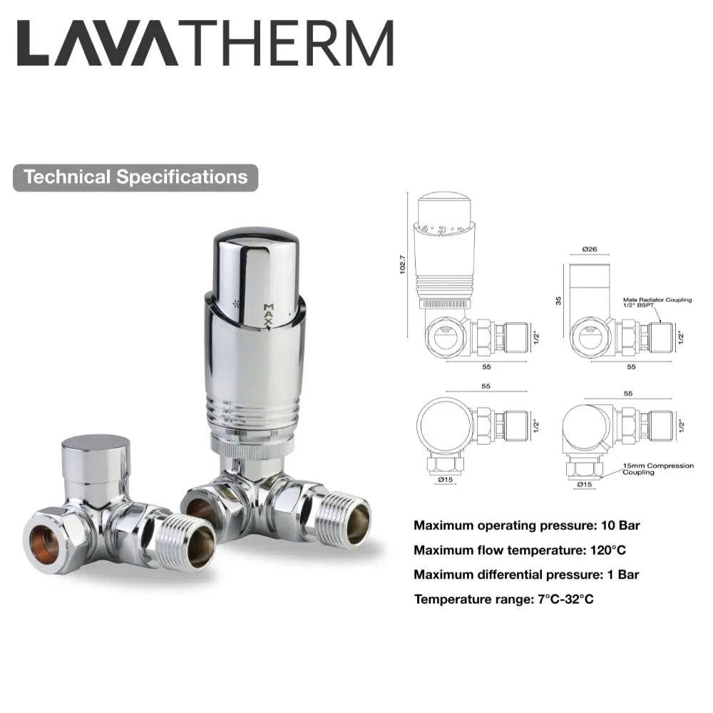 LavaTherm TRV Chrome Thermostatic Radiator Valve - Corner